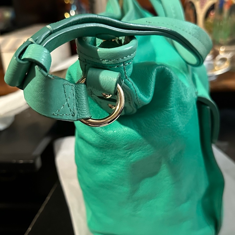 Cole Haan Zoe Aqua Green Leather Large Bucket Shoulder Bag Purse EUC!, MSRP $348 - Picture 4 of 8